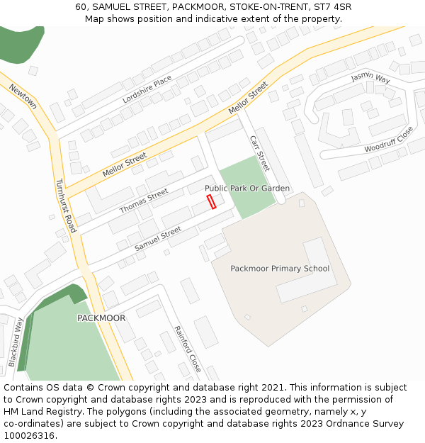 60, SAMUEL STREET, PACKMOOR, STOKE-ON-TRENT, ST7 4SR: Location map and indicative extent of plot