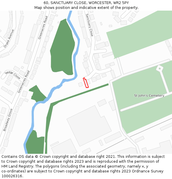 60, SANCTUARY CLOSE, WORCESTER, WR2 5PY: Location map and indicative extent of plot