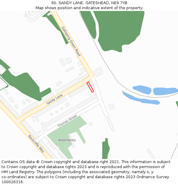 60, SANDY LANE, GATESHEAD, NE9 7YB: Location map and indicative extent of plot
