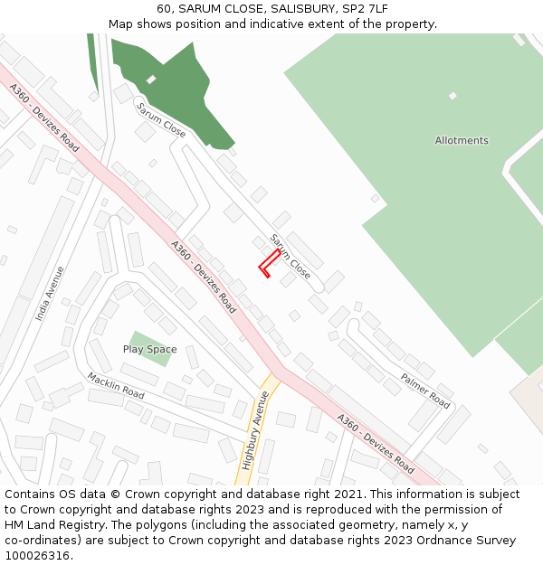 60, SARUM CLOSE, SALISBURY, SP2 7LF: Location map and indicative extent of plot