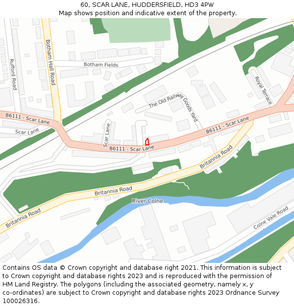 60, SCAR LANE, HUDDERSFIELD, HD3 4PW: Location map and indicative extent of plot