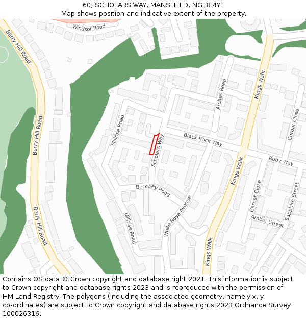 60, SCHOLARS WAY, MANSFIELD, NG18 4YT: Location map and indicative extent of plot