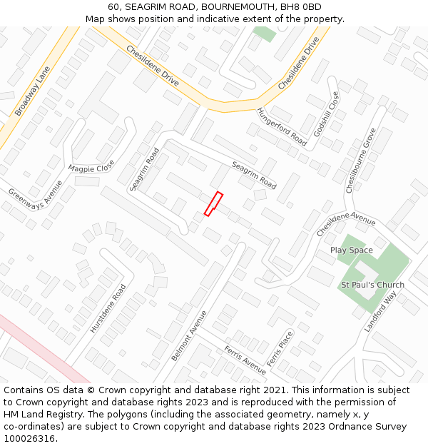 60, SEAGRIM ROAD, BOURNEMOUTH, BH8 0BD: Location map and indicative extent of plot