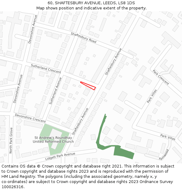 60, SHAFTESBURY AVENUE, LEEDS, LS8 1DS: Location map and indicative extent of plot