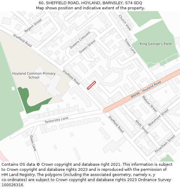 60, SHEFFIELD ROAD, HOYLAND, BARNSLEY, S74 0DQ: Location map and indicative extent of plot