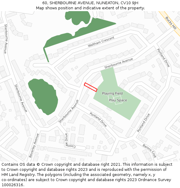 60, SHERBOURNE AVENUE, NUNEATON, CV10 9JH: Location map and indicative extent of plot