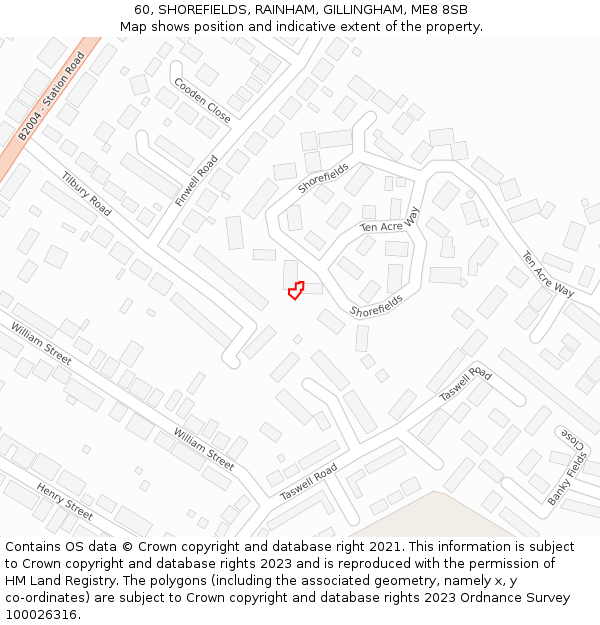 60, SHOREFIELDS, RAINHAM, GILLINGHAM, ME8 8SB: Location map and indicative extent of plot