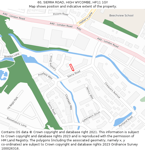60, SIERRA ROAD, HIGH WYCOMBE, HP11 1GY: Location map and indicative extent of plot