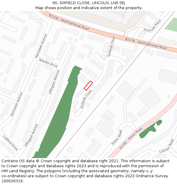 60, SIXFIELD CLOSE, LINCOLN, LN6 0EJ: Location map and indicative extent of plot