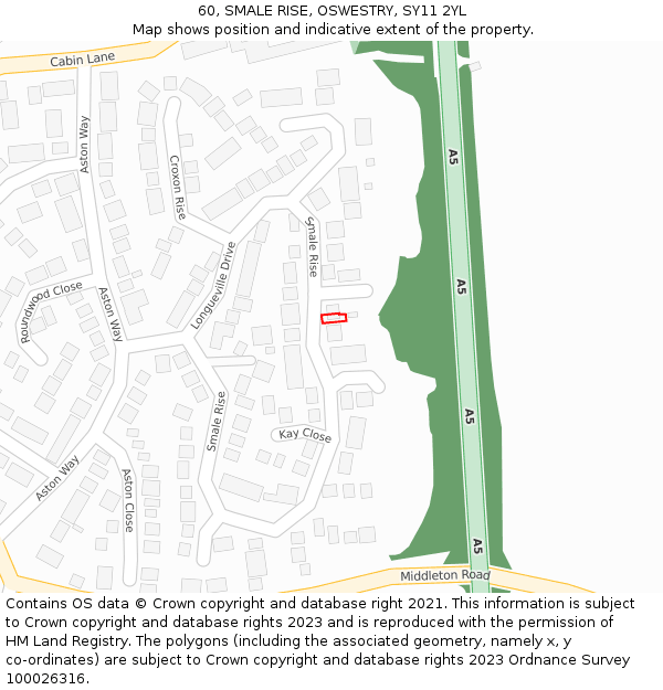 60, SMALE RISE, OSWESTRY, SY11 2YL: Location map and indicative extent of plot