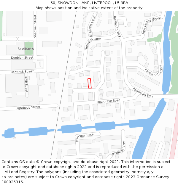 60, SNOWDON LANE, LIVERPOOL, L5 9RA: Location map and indicative extent of plot