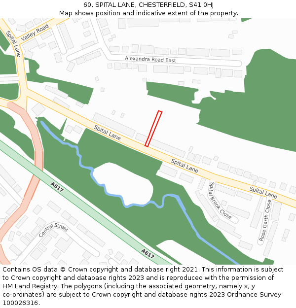 60, SPITAL LANE, CHESTERFIELD, S41 0HJ: Location map and indicative extent of plot