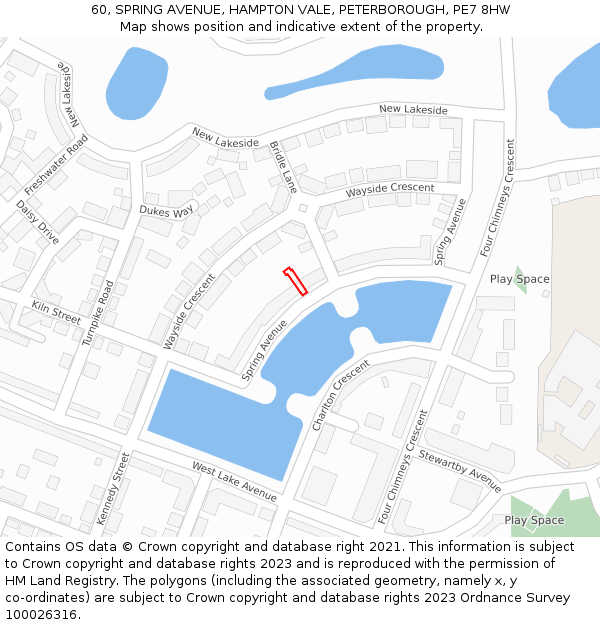 60, SPRING AVENUE, HAMPTON VALE, PETERBOROUGH, PE7 8HW: Location map and indicative extent of plot