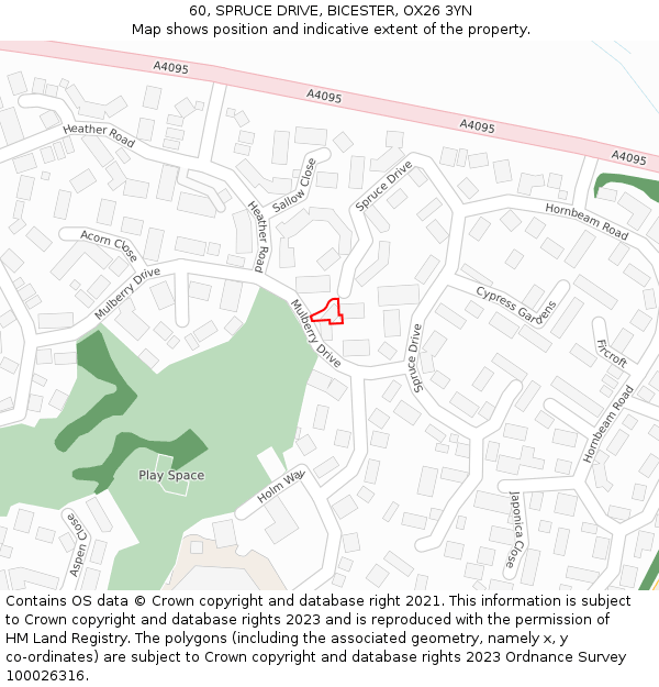 60, SPRUCE DRIVE, BICESTER, OX26 3YN: Location map and indicative extent of plot
