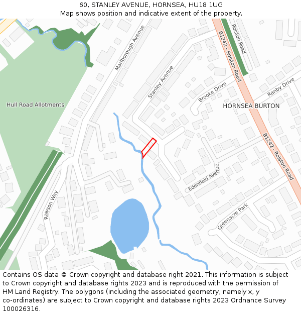 60, STANLEY AVENUE, HORNSEA, HU18 1UG: Location map and indicative extent of plot