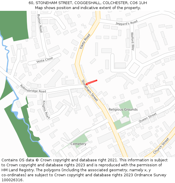 60, STONEHAM STREET, COGGESHALL, COLCHESTER, CO6 1UH: Location map and indicative extent of plot