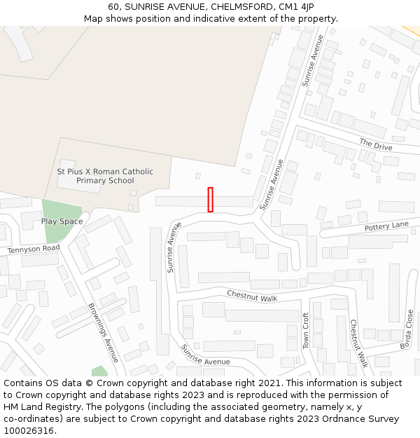 60, SUNRISE AVENUE, CHELMSFORD, CM1 4JP: Location map and indicative extent of plot