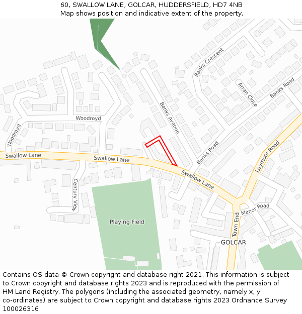 60, SWALLOW LANE, GOLCAR, HUDDERSFIELD, HD7 4NB: Location map and indicative extent of plot