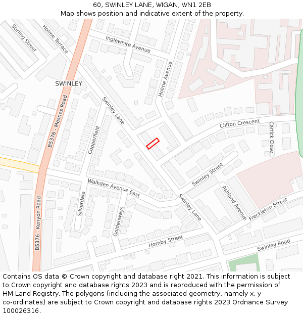 60, SWINLEY LANE, WIGAN, WN1 2EB: Location map and indicative extent of plot