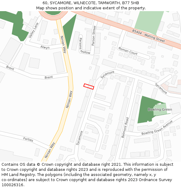 60, SYCAMORE, WILNECOTE, TAMWORTH, B77 5HB: Location map and indicative extent of plot