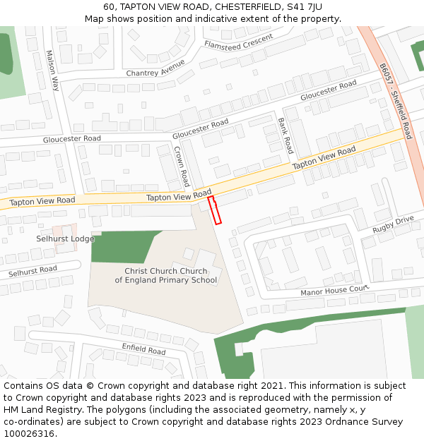 60, TAPTON VIEW ROAD, CHESTERFIELD, S41 7JU: Location map and indicative extent of plot