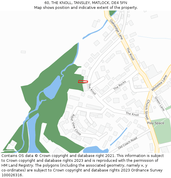 60, THE KNOLL, TANSLEY, MATLOCK, DE4 5FN: Location map and indicative extent of plot