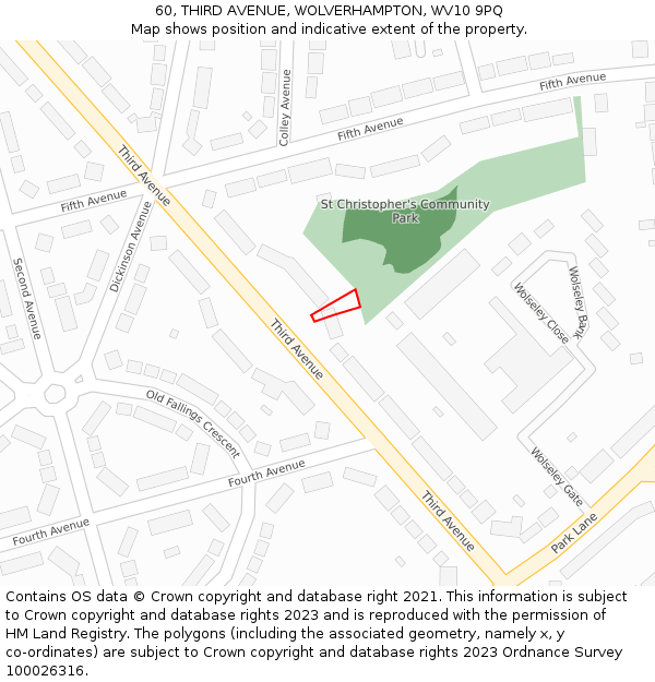 60, THIRD AVENUE, WOLVERHAMPTON, WV10 9PQ: Location map and indicative extent of plot
