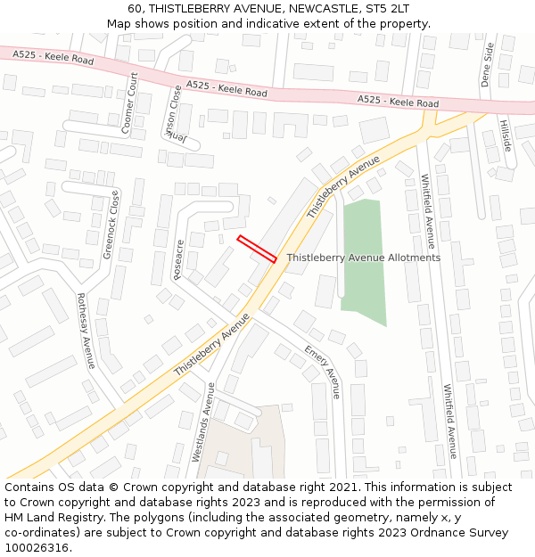 60, THISTLEBERRY AVENUE, NEWCASTLE, ST5 2LT: Location map and indicative extent of plot