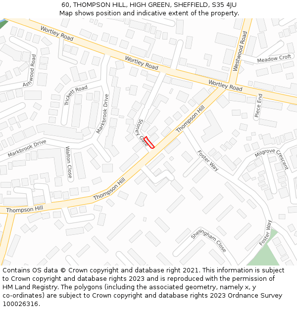 60, THOMPSON HILL, HIGH GREEN, SHEFFIELD, S35 4JU: Location map and indicative extent of plot