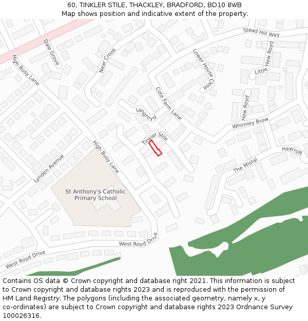 60, TINKLER STILE, THACKLEY, BRADFORD, BD10 8WB: Location map and indicative extent of plot