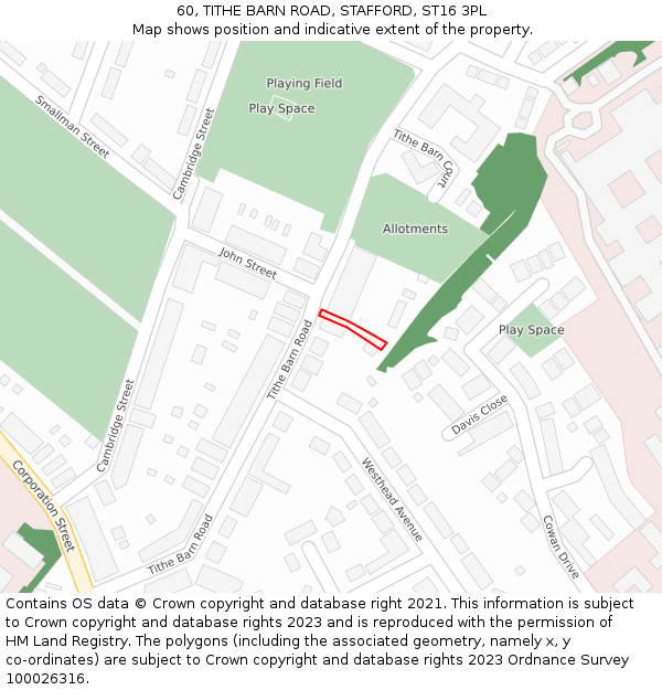 60, TITHE BARN ROAD, STAFFORD, ST16 3PL: Location map and indicative extent of plot