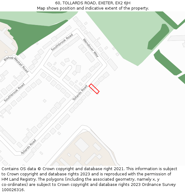 60, TOLLARDS ROAD, EXETER, EX2 6JH: Location map and indicative extent of plot