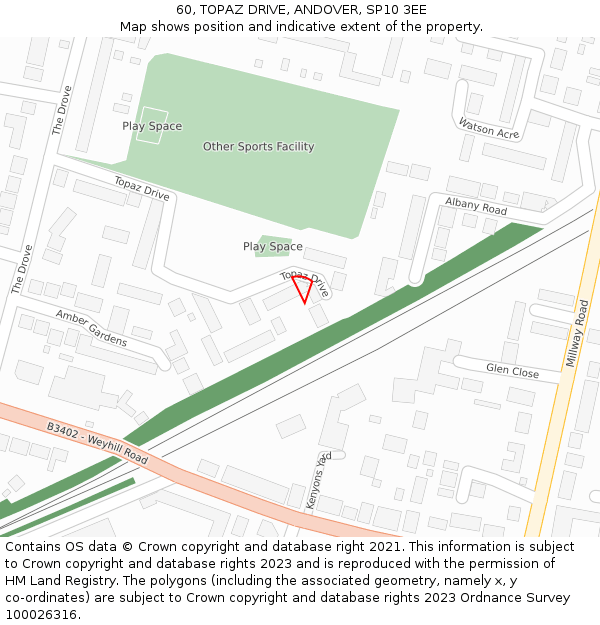 60, TOPAZ DRIVE, ANDOVER, SP10 3EE: Location map and indicative extent of plot