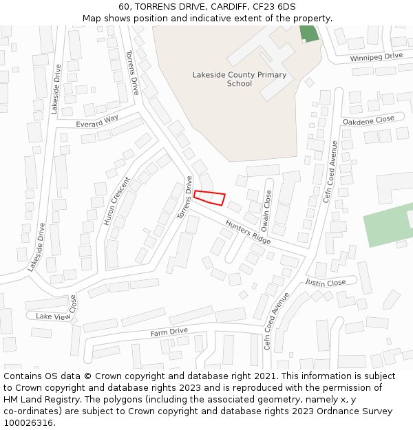 60, TORRENS DRIVE, CARDIFF, CF23 6DS: Location map and indicative extent of plot