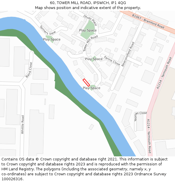 60, TOWER MILL ROAD, IPSWICH, IP1 4QG: Location map and indicative extent of plot