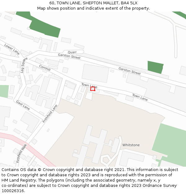 60, TOWN LANE, SHEPTON MALLET, BA4 5LX: Location map and indicative extent of plot