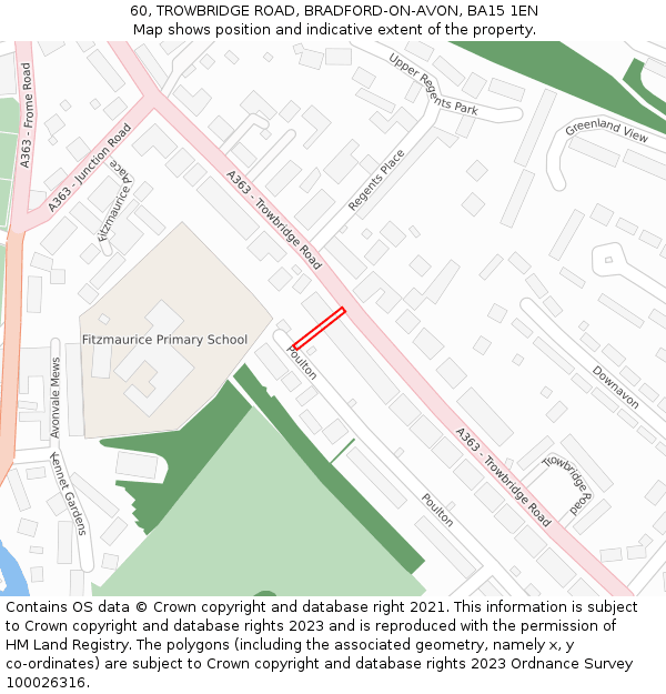 60, TROWBRIDGE ROAD, BRADFORD-ON-AVON, BA15 1EN: Location map and indicative extent of plot