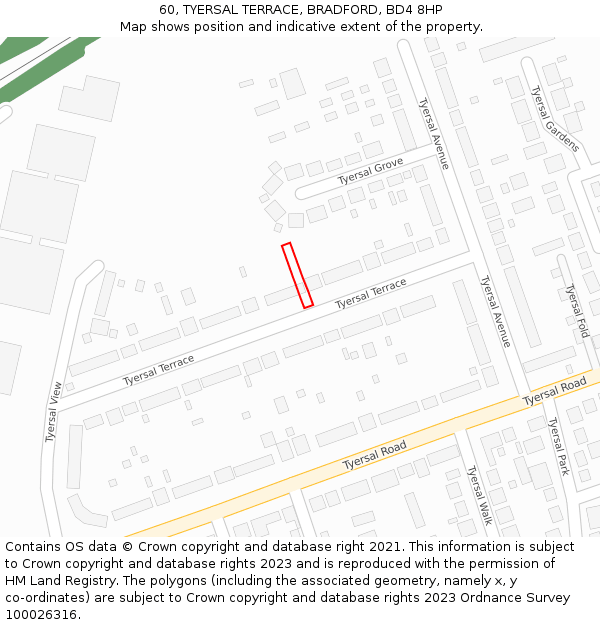 60, TYERSAL TERRACE, BRADFORD, BD4 8HP: Location map and indicative extent of plot