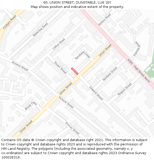 60, UNION STREET, DUNSTABLE, LU6 1EY: Location map and indicative extent of plot