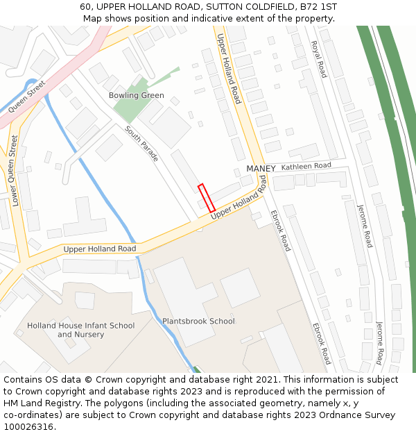60, UPPER HOLLAND ROAD, SUTTON COLDFIELD, B72 1ST: Location map and indicative extent of plot
