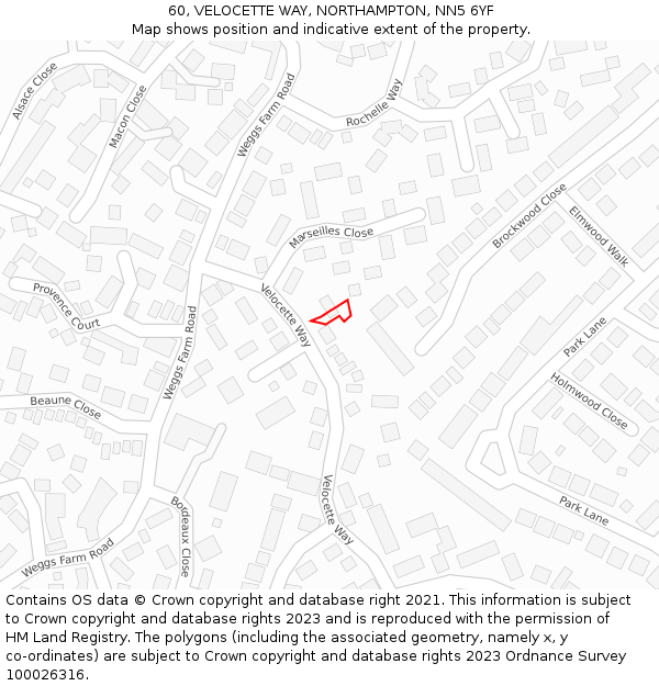 60, VELOCETTE WAY, NORTHAMPTON, NN5 6YF: Location map and indicative extent of plot