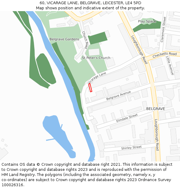 60, VICARAGE LANE, BELGRAVE, LEICESTER, LE4 5PD: Location map and indicative extent of plot