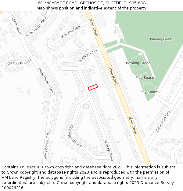 60, VICARAGE ROAD, GRENOSIDE, SHEFFIELD, S35 8RG: Location map and indicative extent of plot