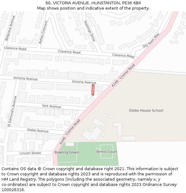 60, VICTORIA AVENUE, HUNSTANTON, PE36 6BX: Location map and indicative extent of plot