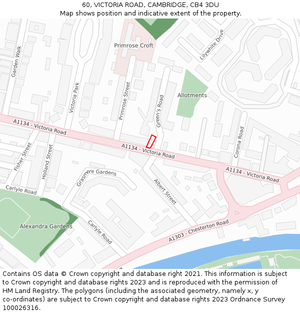 60, VICTORIA ROAD, CAMBRIDGE, CB4 3DU: Location map and indicative extent of plot
