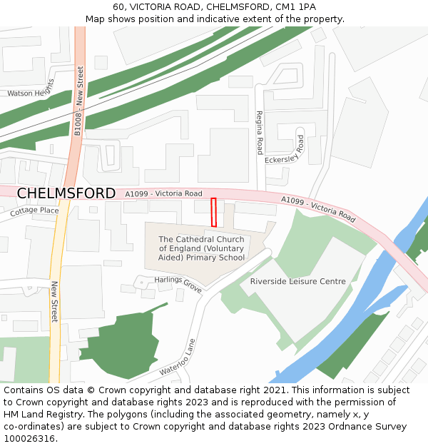 60, VICTORIA ROAD, CHELMSFORD, CM1 1PA: Location map and indicative extent of plot