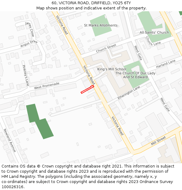 60, VICTORIA ROAD, DRIFFIELD, YO25 6TY: Location map and indicative extent of plot