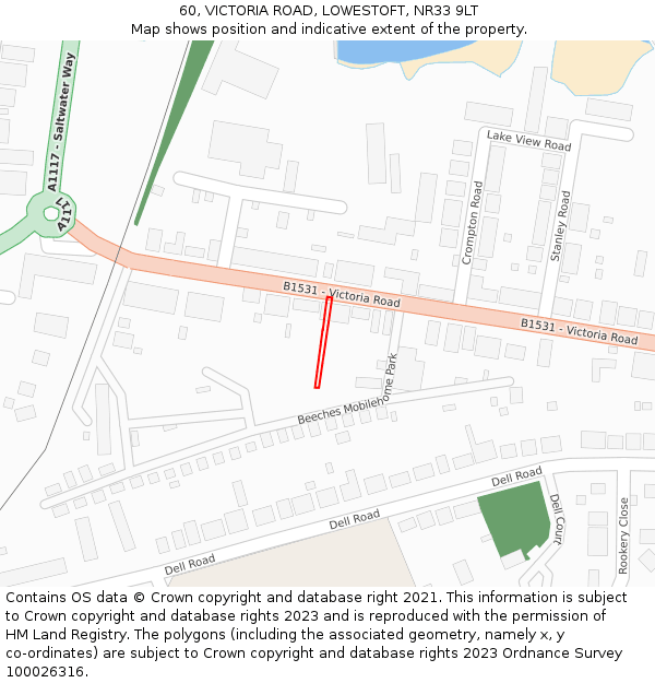 60, VICTORIA ROAD, LOWESTOFT, NR33 9LT: Location map and indicative extent of plot