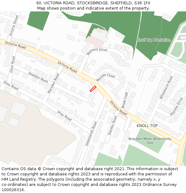 60, VICTORIA ROAD, STOCKSBRIDGE, SHEFFIELD, S36 1FX: Location map and indicative extent of plot