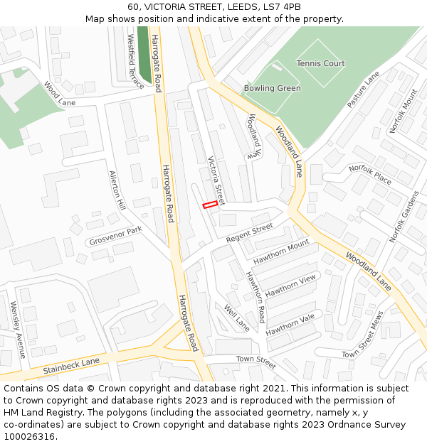 60, VICTORIA STREET, LEEDS, LS7 4PB: Location map and indicative extent of plot